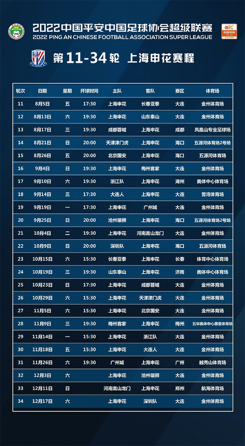 上海申花赛程2024赛程